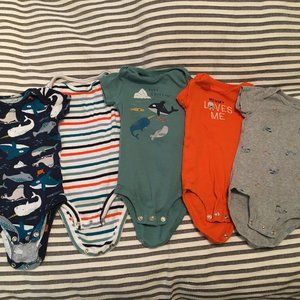 Set of 5 whale and walrus themed Carter's onesies